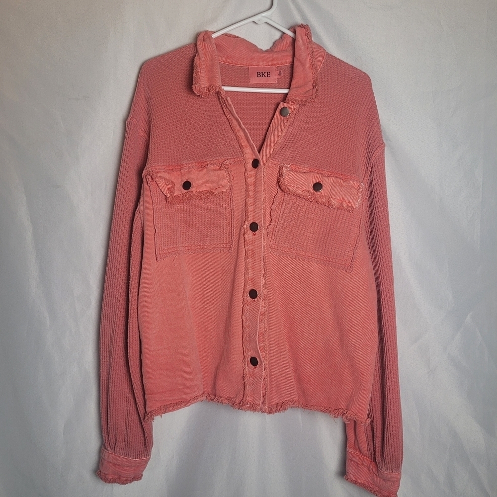 BKE Buckle Salmon Mixed Media Button Up Shirt/ Jacket Women's Size Oversized M
